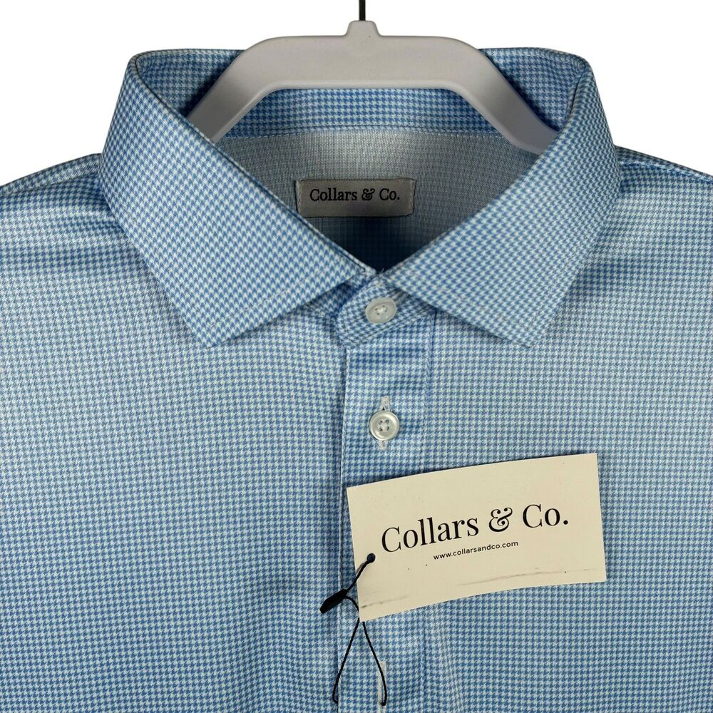 Collars and Co Polo Shirt Mens Large Blue Houndstooth Dress Collar Office NWT